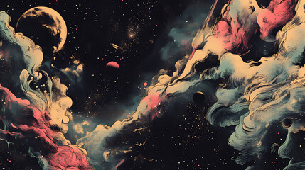 Wall Mural - The vast abyss of space, screen print. Cosmic Abyss. Illustration