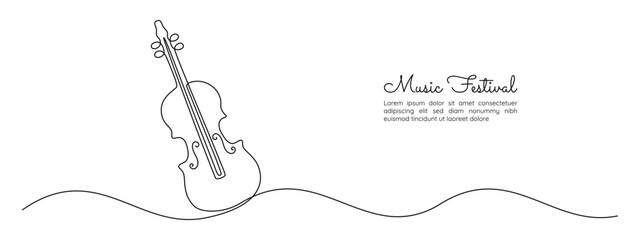 Poster - Violin and cello in one continuous line drawing. String musical instrument for orchestra and concert banner in simple linear style. Editable stroke. Doodle monoline vector illustration