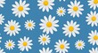 © Dao - Daisies Delight Blue Background Floral Pattern AI Generated
