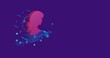 © Alexey - Pink woman face profile symbol on a pedestal of abstract geometric shapes floating in the air. Abstract concept art with flying shapes on the left. 3d illustration on deep purple background