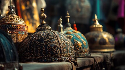 Close-up of ornate antique metalware with intricate patterns