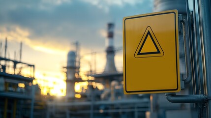 Poster - Close up of a prominent yellow warning sign mounted on an industrial electrical grid emphasizing the importance of safety and caution around high voltage power infrastructure
