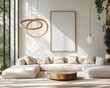 © Tatyana - modern living room mockup poster frame Scandinavian interior design 3D render