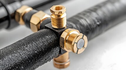 Leinwandbilder - A close up view of a water pressure regulator system showcasing the intricate brass fittings and components that control the flow and distribution of water