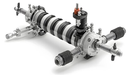 Poster - A complex assembly of heavy duty mechanical and electrical components including transformer bushings gears switches pipes and wiring used in industrial and engineering applications