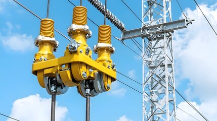 Poster - A set of specialized cable tensioning tools used by utility workers to install and maintain high voltage power transmission lines across the electrical grid infrastructure