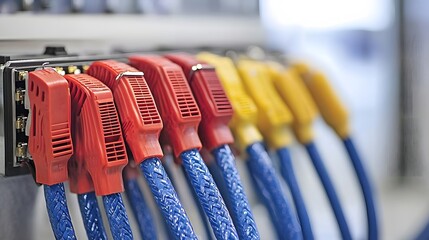 Leinwandbilder - Assortment of colorful electrical jumper cables in various sizes and lengths designed for high voltage and industrial applications