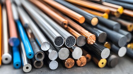 Poster - Close up view of an assortment of metal rods and wires used as conductors in high voltage electrical transmission and engineering applications