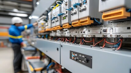 Poster - Close up view of surge protectors switches and monitoring equipment used for managing high voltage electrical grids and power distribution systems in an industrial setting