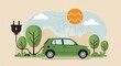 © Ezar - Green electric car charging with renewable energy in nature illustration