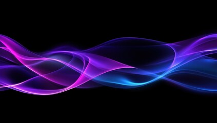 Wall Mural - abstract dynamic waves of vibrant purple and blue light against a black background. fluid, flowing l