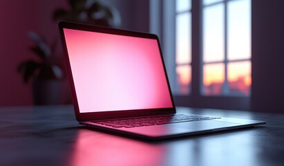 Modern Laptop Mockup Template with Blank Screen Isolated in Minimalistic Style