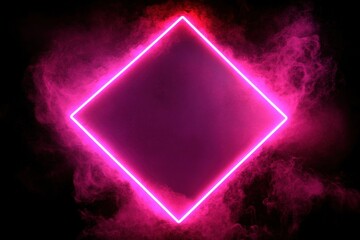 Wall Mural - neon pink square frame in smoky background