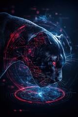 Wall Mural - a black panther with red eyes is staring at the camera