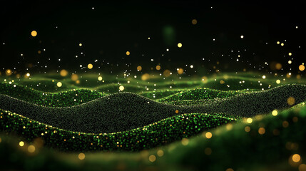 Wall Mural - abstract green landscape with bokeh: a mesmerizing digital landscape features undulating green surfa