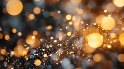 Wall Mural - Abstract gold and black glitter bokeh background.