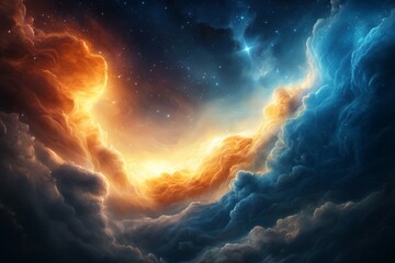Wall Mural - colorful sky with orange and blue clouds