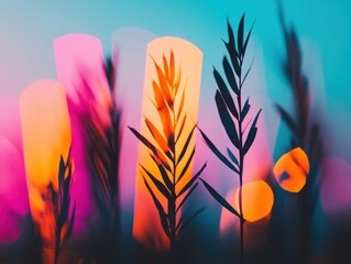 Poster - Neon Nature Aesthetics Vibrant Botanical Gradient Design for Wellness Branding and Digital Creative Campaigns in Soft Focus Immersion