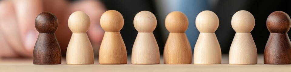 Aufkleber - Inclusive Diversity Representation Minimalist Wooden Figurines Symbolizing Multicultural Workforce Equity, Organizational Inclusion, and Progressive Corporate Leadership Strategies