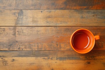 Aufkleber - Rustic Mindfulness Mockup Amber Ceramic Teacup on Warm Reclaimed Wood - Authentic Branding Backdrop for Lifestyle Content and Wellness Marketing