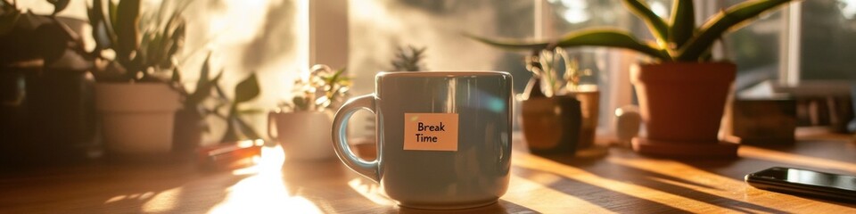 Poster - Mindful Workplace Wellness Aesthetic Minimalist Break Time Ritual with Soft Light, Intentional Rest, and Productivity-Enhancing Home Office Design