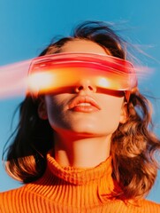 Poster - Cyberpunk Chic Retro-Futuristic Gen Z Portrait with Dynamic Light Streak - Immersive Digital Aesthetic Exploring Tech Identity and Visual Innovation