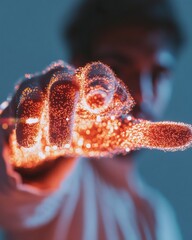 Fototapete - Futuristic Digital Empowerment Dynamic Particle-Mapped Human Gesture Revealing Innovative Tech Connection and Transformative Visual Communication
