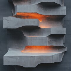 Aufkleber - Brutalist Luminescence Architectural Concrete Sculpture Exploring Liminal Spaces with Molten Copper Glow - Innovative Design Meets Industrial Aesthetic Narrative