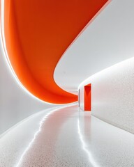 Leinwandbilder - Minimalist Spatial Design Dynamic Orange and White Architectural Flow - Innovative Parametric Interior Showcasing Next-Generation Aesthetic Immersion