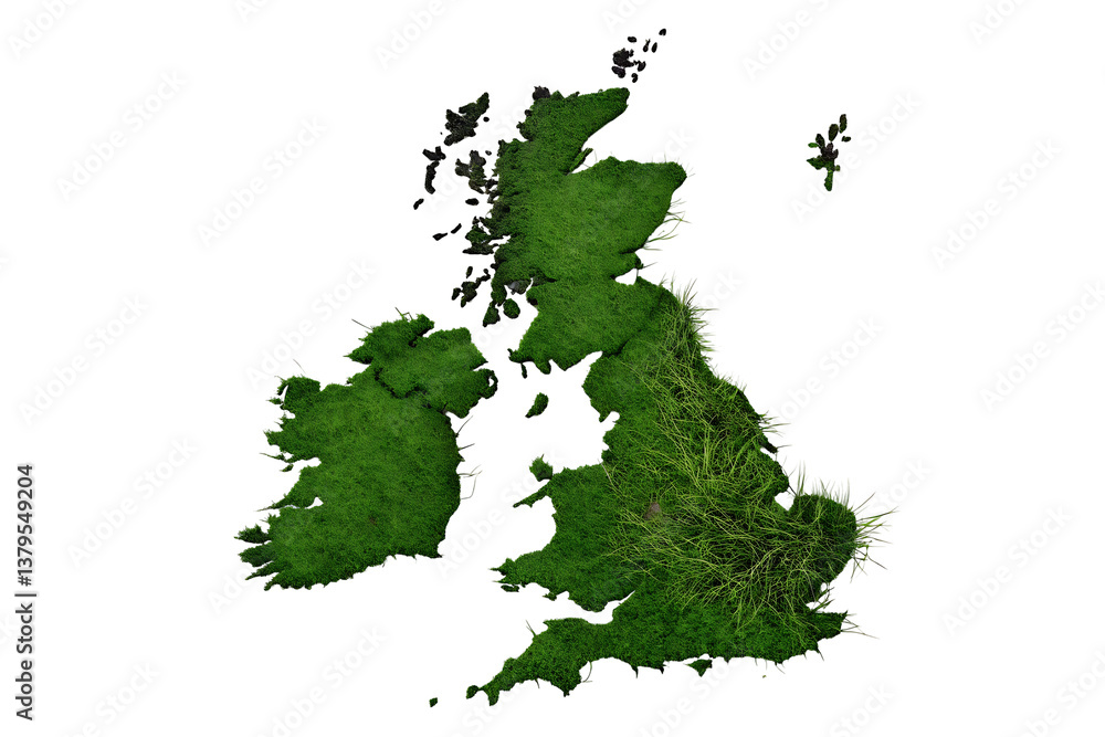 PNG illustration of the United Kingdom and Ireland map with a green ...