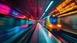 © Shahida - Blurred Fast Metro Train in Tunnel Station with Motion Blur Effect and Cityscape View