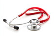 © Priya - A vibrant red stethoscope, a symbol of healthcare's unwavering commitment and hope, rests against a clean white background, promising healing and recovery.