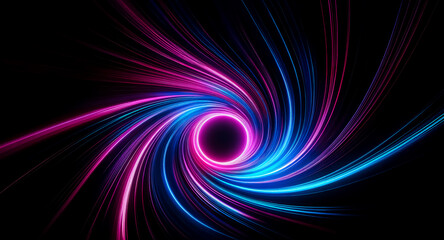 Wall Mural - vibrant pink and blue light streaks spiral inward on a dark backdrop, creating a dynamic and futuris
