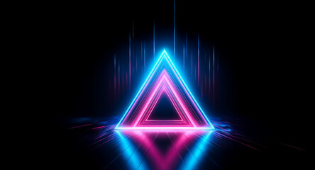 Wall Mural - a glowing neon triangle radiates vibrant blue and pink light, creating a geometric and abstract desi