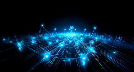 Wall Mural - abstract blue network with glowing nodes and lines against a dark backdrop. illuminated connections 