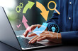 © tadamichi - Feedback loop for continuous improvement Business decision-making strategy. OODA and PDCA cycles. Businessman using laptop computer to manage project.