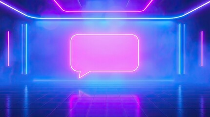 Wall Mural - Futuristic Room Design with Neon Colored Glowing Speech Bubble