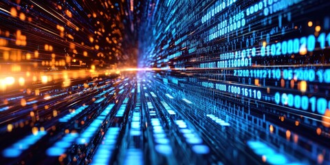 Leinwandbilder - A vibrant canvas of digital blue, illuminated by the screen s glow, where binary code flowed like a river of data, a testament to the power of technology.