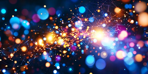 Aufkleber - A digital canvas of shimmering nodes, representing the vast interconnectedness of the virtual world, where artificial intelligence, like a luminous orb, illuminates the p