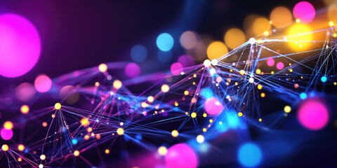 Poster - A vibrant canvas of interconnected dots, each pulsating with a gradient hue, symbolizing the dynamic connections of the digital world, be it a social network, a business