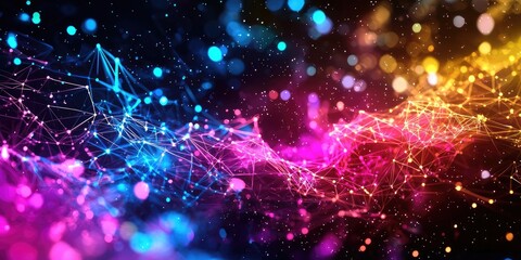 Poster - A mesmerizing canvas of vibrant digital hues and intricate geometric patterns, hinting at complex algorithms, neural networks, and the boundless possibilities of the digi