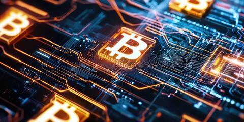 Poster - A sleek, futuristic cityscape, where blocks of data, linked by an intricate network, represented a new era of financial innovation.