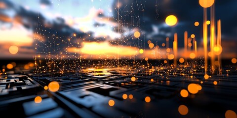 Poster - A digital landscape woven from threads of code and data, where the intricate web of artificial intelligence connects a multitude of virtual concepts, promising a future b