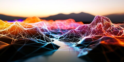 Aufkleber - A digital landscape woven from threads of code and data, where the intricate web of artificial intelligence connects a multitude of virtual concepts, promising a future b