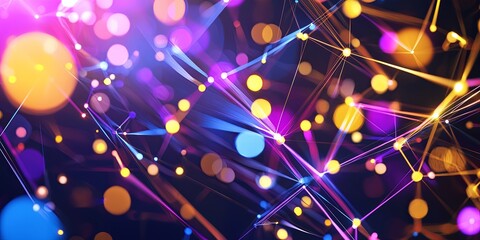 Fototapete - A vibrant, interconnected tapestry of glowing nodes and intricate lines, adorned with eye-catching banners, posters, and social media backgrounds, embodying the cutting-e
