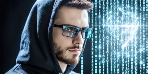 Poster - In the heart of a digital fortress, a cyber officer, armed with the tools of encryption, meticulously secured vital data, safeguarding it from the lurking shadows of cybe