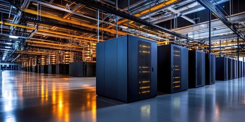 Poster - Within a sleek, metallic fortress, data flowed like a river, protected by intricate encryption symbols that shimmered like captured moonlight, ensuring absolute privacy a