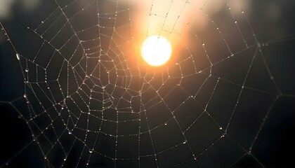 Wall Mural - spider web with the sun in the background