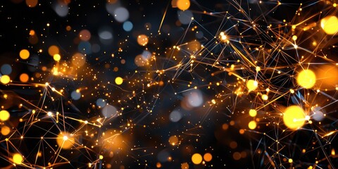 Leinwandbilder - A dark canvas pulsates with a network of glowing dots and intricate lines, a symphony of interconnected devices and the promise of a hi-tech future powered by the brillia