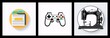 © YiuCheung - Three icons: a file folder representing documents, a game controller for entertainment, and a sewing machine symbolizing crafting.